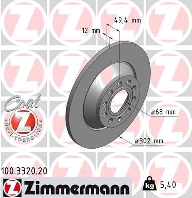 ZIMMERMANN 100.3320.20 ARKA FREN AYNASI AUDI A6 4B.C5 3.0 QUATTRO 07/04 > A6 4F2 2.0 TDI 07/04 > 302x11.7x9DL 986479257-DF4434 - Görsel 1