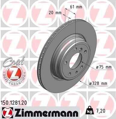 ZIMMERMANN 150.1281.20 FREN DISKI ARKA BMW E38 94>01 E31 92>96 - Görsel 1