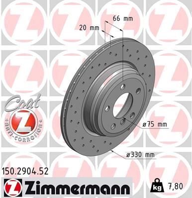 ZIMMERMANN 150.2904.52 FREN DISKI ARKA BMW F30 F31 F34 F35 F32 F33 F36 DELIKLI - Görsel 1