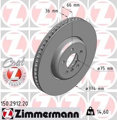 ZIMMERMANN 150.2912.20 FREN DISKI ON SOL BMW F07 F10 F11 F06 F12 F13 F01 F02 F04 0986479E28-DF6613S - Görsel 1
