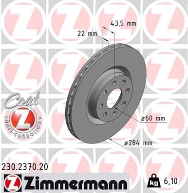ZIMMERMANN 230.2370.20 ÖN FREN AYNASI CORSA D 07> CORSA E 14> ADAM 13> PUNTO EVO-GRANDE PUNTO 05> 284x22x6DLxHAVALI 15 İNÇ 55702646 - Görsel 1