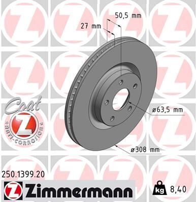 ZIMMERMANN 250.1399.20 ON FREN DISK AYNA KUGA III DFK 19> FOCUS IV 19> - Görsel 1