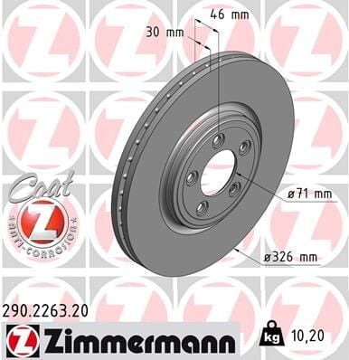 ZIMMERMANN 290.2263.20 FREN DISKI ON JAGUAR XF I X250 XJ X350 X358 XK II X150 - Görsel 1