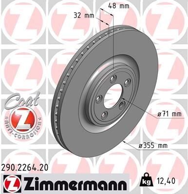 ZIMMERMANN 290.2264.20 FREN DISKI ON JAGUAR XJ X351 XJ X350 X358 XF I X250 S-TYPE II X200 F-TYPE X152 - Görsel 1
