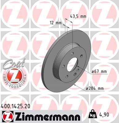 ZIMMERMANN 400.1425.20 FREN DISKI ON MERCEDES C-CLASS W202 93>00 - Görsel 1