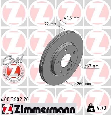 ZIMMERMANN 400.3602.20 FREN DISKI ON MERCEDES A-CLASS W168 97>04 - Görsel 1