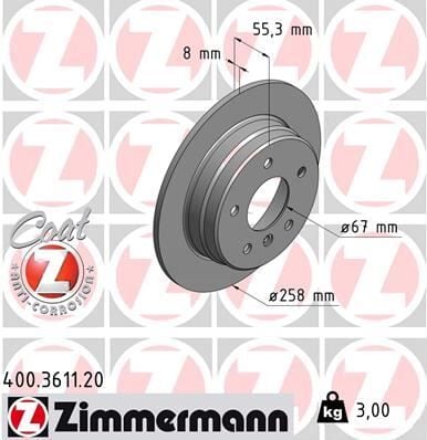 ZIMMERMANN 400.3611.20 FREN DISKI ARKA MERCEDES W168 W414 - Görsel 1