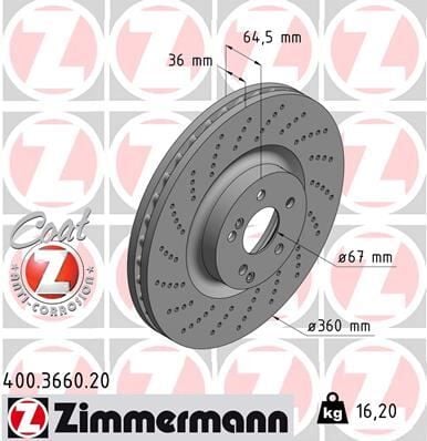 ZIMMERMANN 400.3660.20 FREN DISKI ON MERCEDES AMG W204 S204 W205 S205 C205 A205 W212 S212 C207 A207 W221 C216 - Görsel 1