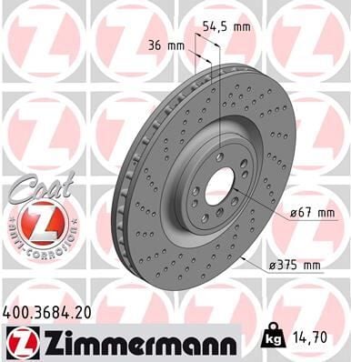 ZIMMERMANN 400.3684.20 FREN DISKI ON 4-matic MERCEDES W166 X166 C292 - Görsel 1