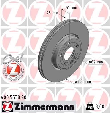 ZIMMERMANN 400.5538.20 FREN DISKI ON MERCEDES W177 V177 W247 C118 X118 H247 X247 - Görsel 1