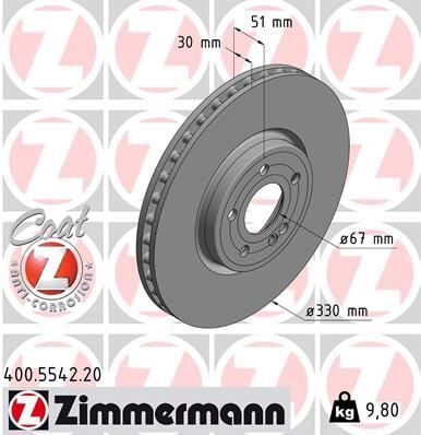ZIMMERMANN 400.5542.20 FREN DISKI ON MERCEDES W177 V177 W247 C118 X118 H247 X247 - Görsel 1