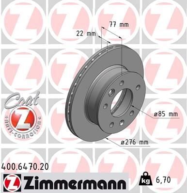 ZIMMERMANN 400.6470.20 FREN DISKI ON MERCEDES SPRINTER B901>B904 . VW LT 28-35-46 - Görsel 1