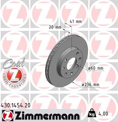 ZIMMERMANN 430.1454.20 ÖN FREN AYNASI CORSA B-ASTRA F-VECTRA A-ASCONA C-COMBO B 94-01 AVEO-KALOS 03> 246x19.9x4DLxHAVALI 7 DELİKLİ 90511111-93182291-93281952 - Görsel 1