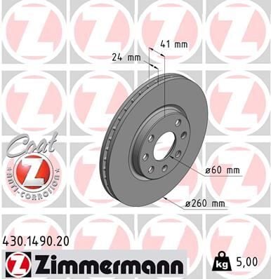 ZIMMERMANN 430.1490.20 ÖN FREN AYNASI CORSA C - COMBO C 01>11 MERIVA A 03>10 TIGRA 04>09 260x24x4DL HAVALI - Görsel 1