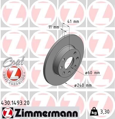 ZIMMERMANN 430.1493.20 ÖN FREN AYNASI CORSA C 1.0-1.2 16V 01>11 240x11x4DL DOLU - Görsel 1