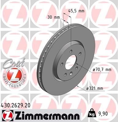 ZIMMERMANN 430.2629.20 ÖN FREN AYNASI 17 INÇ ASTRA J 09 > ZAFIRA C 11 > 321x30x28/5D/HAVALI 13502826 - Görsel 1