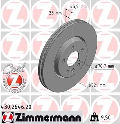 ZIMMERMANN 430.2646.20 ÖN FREN AYNASI INSIGNIA B 2017 >> 17 İNÇ 321x28x5DL HAVALI - Görsel 1