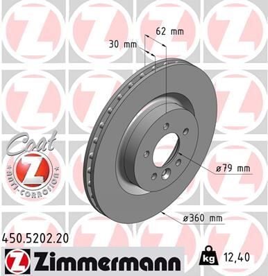 ZIMMERMANN 450.5202.20 FREN DISKI ON LAND ROVER DISCOVERY L319 L462 RANGE ROVER L405 L320 L494 - Görsel 1