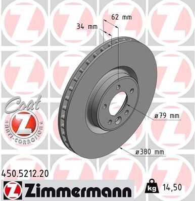ZIMMERMANN 450.5212.20 FREN DISKI ON LAND ROVER RANGE ROVER L405 L320 L494 - Görsel 1
