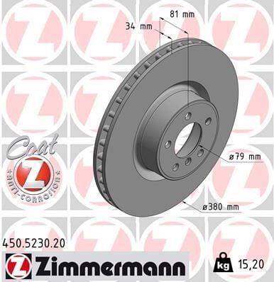 ZIMMERMANN 450.5230.20 FREN DISKI ON LAND ROVER RANGE ROVER III L322 - Görsel 1