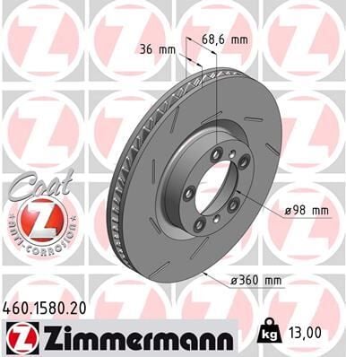 ZIMMERMANN 460.1580.20 FREN DİSKİ ÖN SOL PANAMERA 970 0986479D22 - Görsel 1