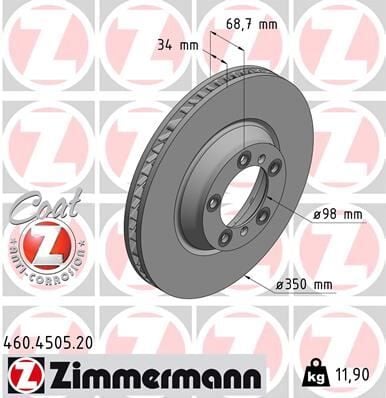 ZIMMERMANN 460.4505.20 FREN DISKI ON SAG PORSCHE CAYENNE 9YA 17> PANAMERA 971 16> 350 MM - 34 MM - Görsel 1