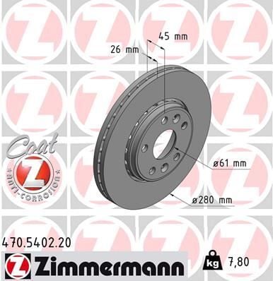 ZIMMERMANN 470.5402.20 FREN DİSKİ ÖN RENAULT KANGOO II 08> MERCEDES CITAN W415 12>21 - Görsel 1
