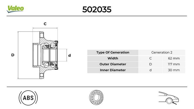 VALEO 502035 ARKA TEKERLEK PORYASI FIAT EGEA 16> ABS Lİ 62x30x117 5 BİJON