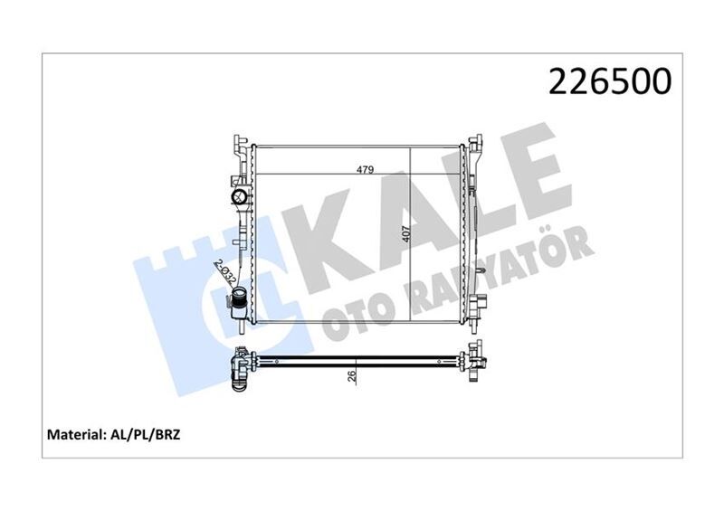 KALE 0528351AB MOTOR SU RADYATÖRÜ RENAULT CLIO II 98>05 SYMBOL 00> SYMBOL II 08> 1.5DCI MT AC MEKANİK 479x414x27