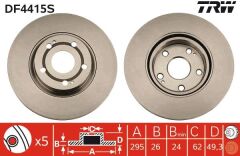TRW DF4415S ÖN FREN DİSKİ HAVA KANALLI TOYOTA COROLLA VERSO 2.2L 2ADFTV AUR10 04-09 / 1.8L 1ZZ-FE VERSO ZNR11 04-> / 1.6L 3ZZ-FE ZNR10 VERSO 04-09 295 çap x 5 bijon - Takım disk fiyatıdır