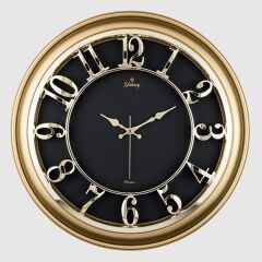 SAAT M-1965-SS M-1965-A-1 DUVAR SAATİ ALTIN SARISI ÇERÇEVELİ İÇİ SİYAH 45CM KABARTMA RAKAMLI SELEFON KORUMALI AMERİKAN BRİSTOL KADRAN METALİK AKREP/YELKOVAN/SANİYE AKAR SANİYELİ MEKANİZMA AKRİLİK BOYA MİNERAL C