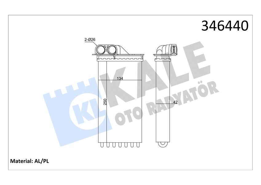 KALE 346440 KALORİFER RADYATÖRÜ C2 03>C3 02/02>1007 10/05> 1.4-1.6-1.6 16V-1.4HDI 250x140