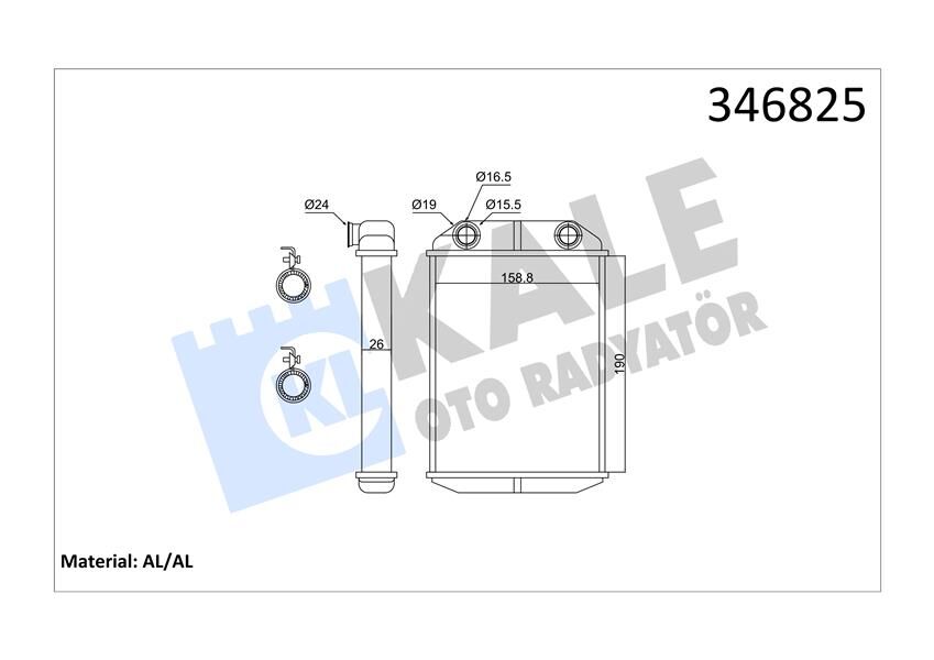 KALE 346825 KALORİFER RADYATÖRÜ DACIA DOKKER 12> LODGY 12> 1.2 TCE 1.3 TCE 1.5dCi 1.6