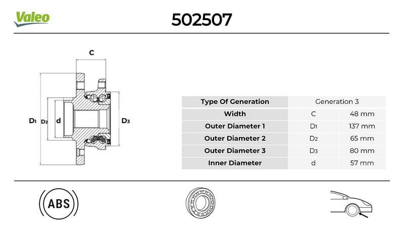 VALEO 502507 ON TEKERLEK PORYASI VW Caddy 1.9 2004-02-2010-08>
