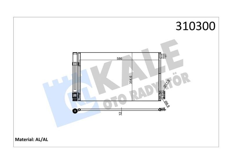KALE 010ABC080 KLİMA KONDENSERİ COMBO D-CORSA D-E ADAM-BIPPER-TEPEE-NEMO 1.2-1.4 HDI 08 >FIORINO 1.4-1.3D MJ 07 > 571x351X12