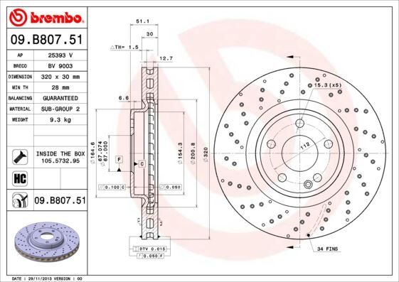 BREMBO 09B80751 FREN DISKI ON MERCEDES W176 W246 C117 X117 X156