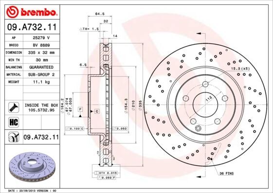 BREMBO 09A73211 FREN DISKI ON MERCEDES S-CLASS W221 C216