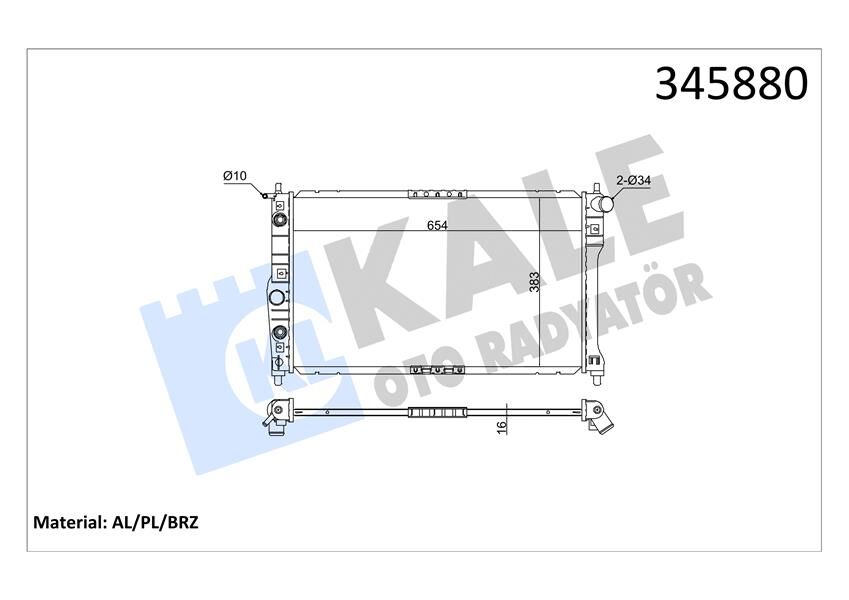 KALE 345880 RADYATÖR CHEVROLET-DAEWOO NUBIRA 00 > AC /- OTOM. 655x378x16 AL/PL/BRZ