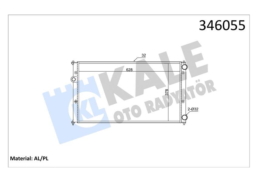 KALE 346055 RADYATÖR CADDY II-POLO 95-01 CORDOBA 96-99 IBIZA II 1.9TD-SDI AC /- MEK 628x378x34 AL/PL/BRZ
