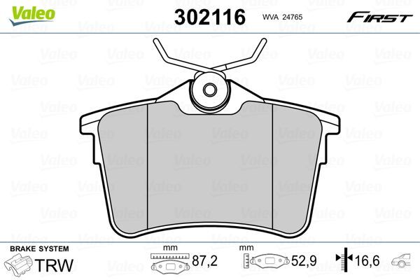 VALEO 9005014 ARKA FREN BALATASI P307 00>09 P308 07>14 PARTNER 08> PARTNER TEPEE 08> BERLINGO 08> C4 04>16 XSARA PICASSO 99>11 DS4 15>18