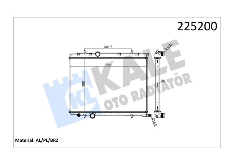 KALE 2045011AB RADYATÖR 307 00>C4 04>1.4 16V-1.6 16V-PARTNER-BERLINGO 97>2.0HDI 00> AC /- MEKx562x378x27 AL/PL/BRZ