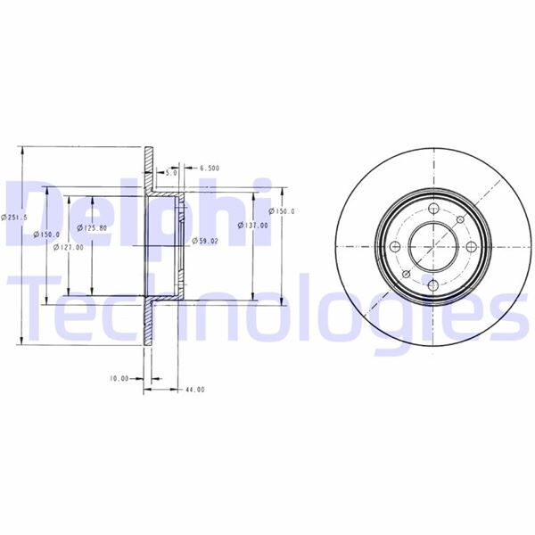 DELPHI BG2322 ARKA FREN DISKI FIAT BRAVO II 07> STILO 01> LINEA 07> ALFA ROMEO MITO 08> LANCIA DELTA II 08> 251.5x10x4DL