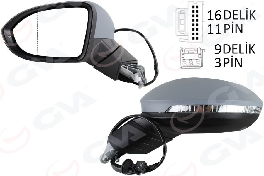 DIŞ DİKİZ AYNASI SOL ELEKTRİKLİ ISITMALI SİNYALLİ ASTARLI HAFIZALI KÖR NOKTALI ASFERİK VW GOLF 20 >