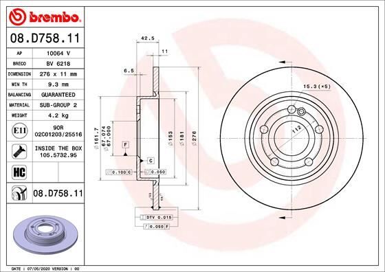 BREMBO 08D75811 FREN DISKI ARKA MERCEDES W177 W247 C118 X118