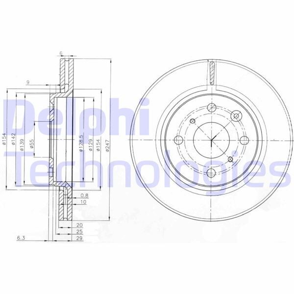 DELPHI BG3976 ÖN FREN AYNASI P107 1.0-1.4HDI 06/05>C1 1.0 1.4HDİ 05>TOYOTA AYGO 1.0 1.4HDİ 05> 247x20x4DLxHAVALI