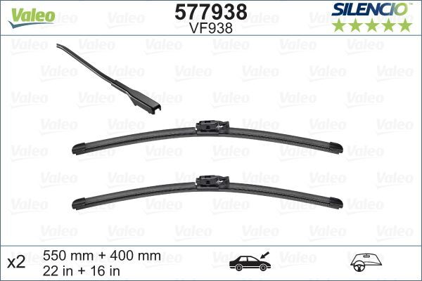 VALEO 577938 SİLENCİO VF938 X2 550 400MM ÖN LODGY-DOKKER SİLENCİO X-TRM FLAT BLADE MUZ TİPİ SİLECEK BİNEK