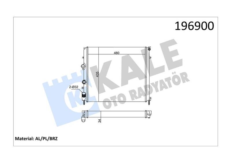 KALE 0534351AB MOTOR SU RADYATÖRÜ RENAULT KANGOO 97> 1.9D KLİMASIZ MEK 479x442x34 1 SIRA ALB SİSTEM