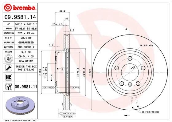 BREMBO 09958111 FREN DISKI ON BMW X3 E83
