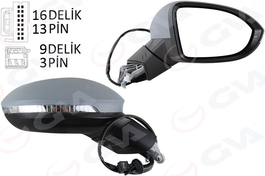 GVA 1075280 DIŞ DİKİZ AYNASI SAĞ ELEKTRİKLİ ISITMALI SİNYALLİ ASTARLI HAFIZALI KÖR NOKTALI KONVEKS VW GOLF 20 >