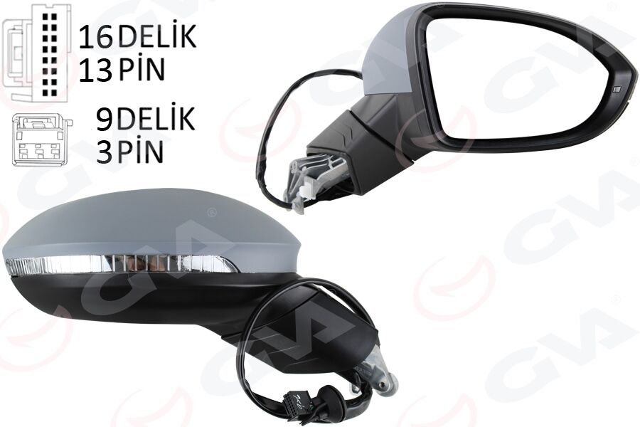 GVA 1075280 DIŞ DİKİZ AYNASI SAĞ ELEKTRİKLİ ISITMALI SİNYALLİ ASTARLI HAFIZALI KÖR NOKTALI KONVEKS VW GOLF 20 >